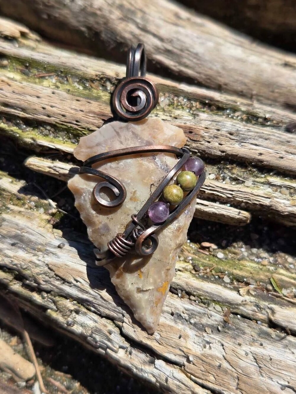 Arrowhead Pendant W/ Amethyst & Unakite Accents